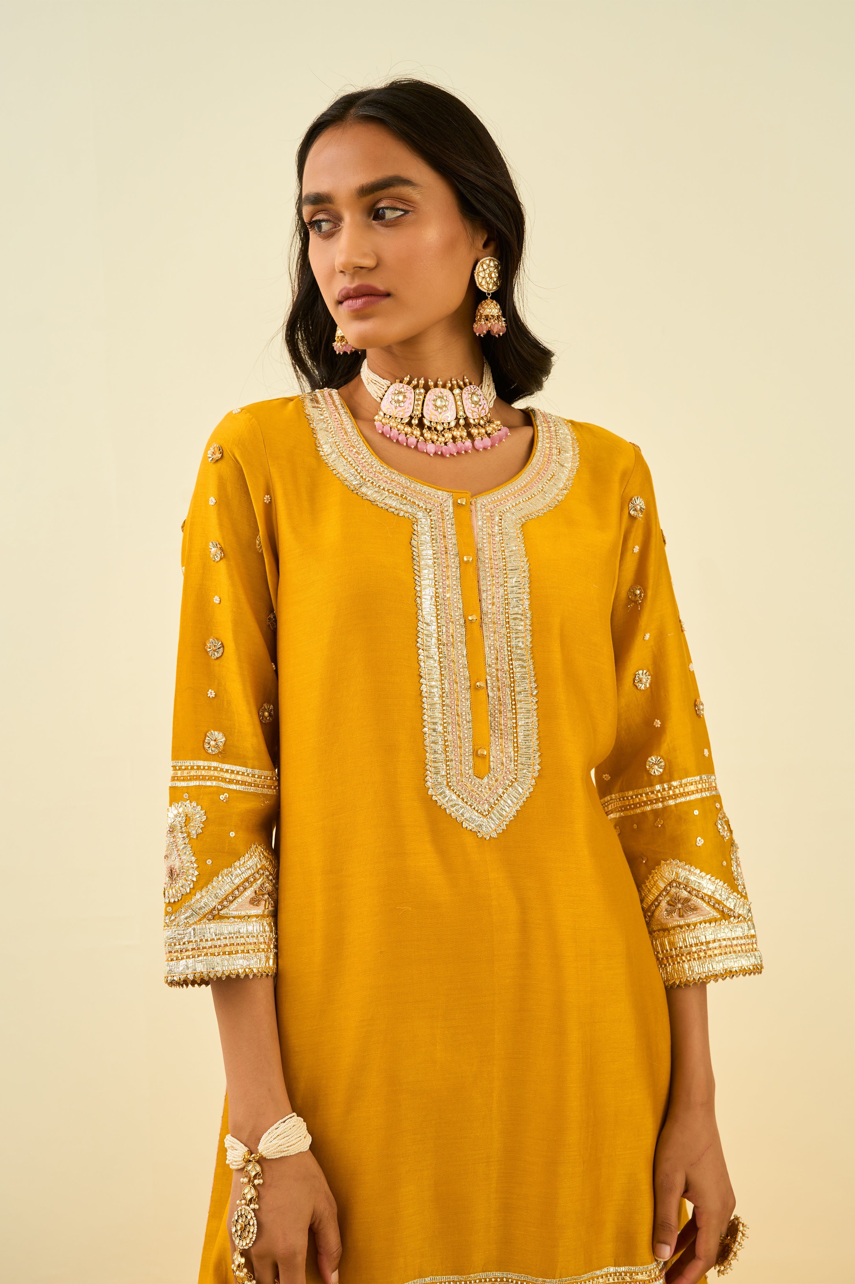 Sheetal Batra - Shafna - Glaze Mustard Embroidered Kurta Set