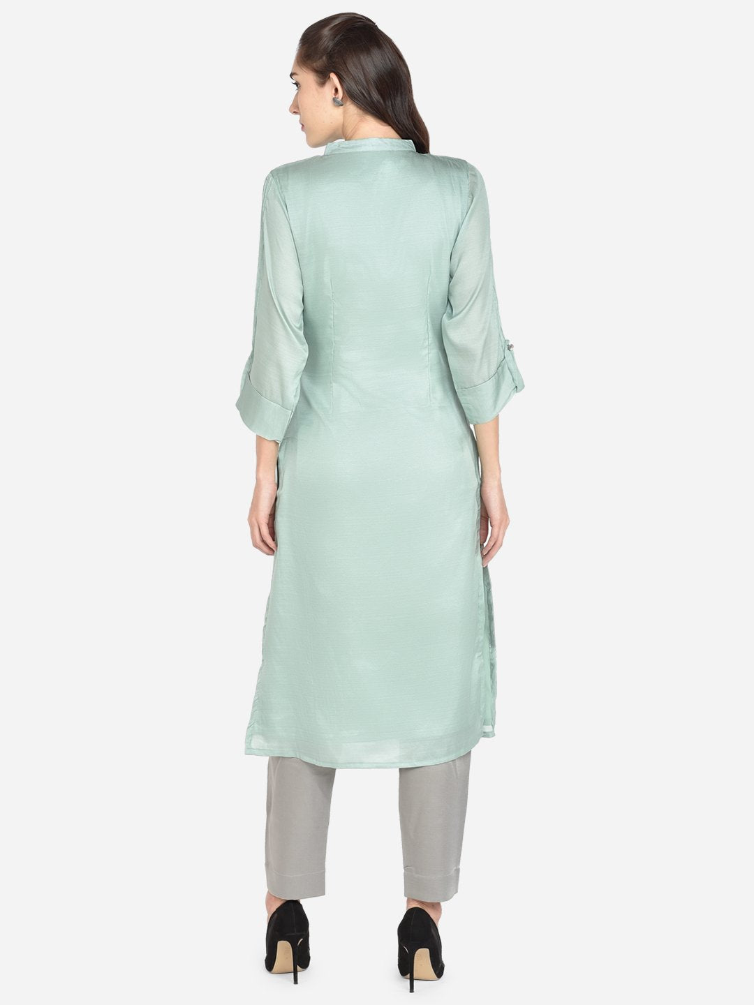 It Way Of Life - Sea Green Solid Woven Kurti