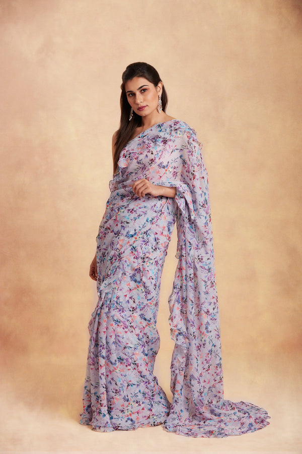 Sanjhana Reddy - Mauve printed ruffle saree