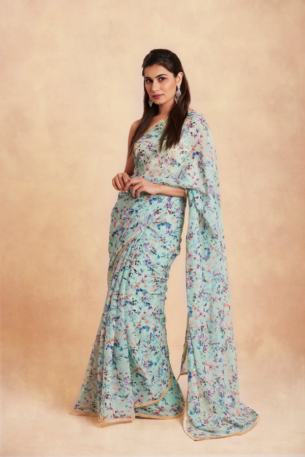 Sanjhana Reddy - Green floral print saree