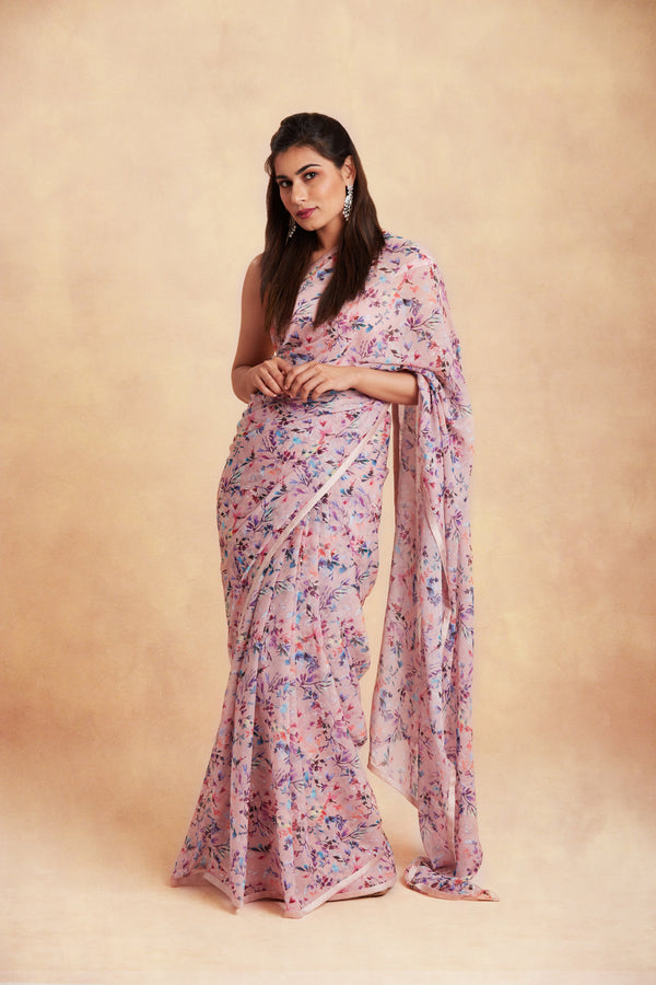 Sanjhana Reddy - Pink floral print saree