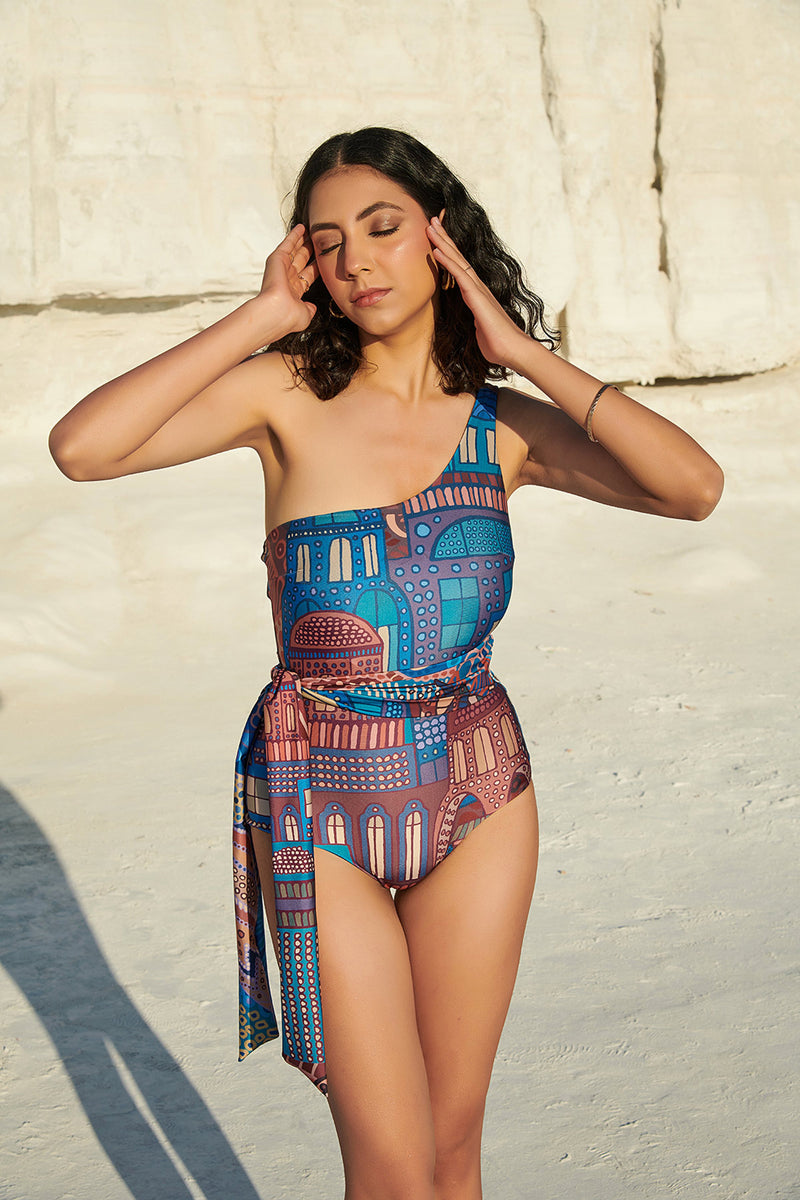 Tizzi - One shoulder belted Swimsuit