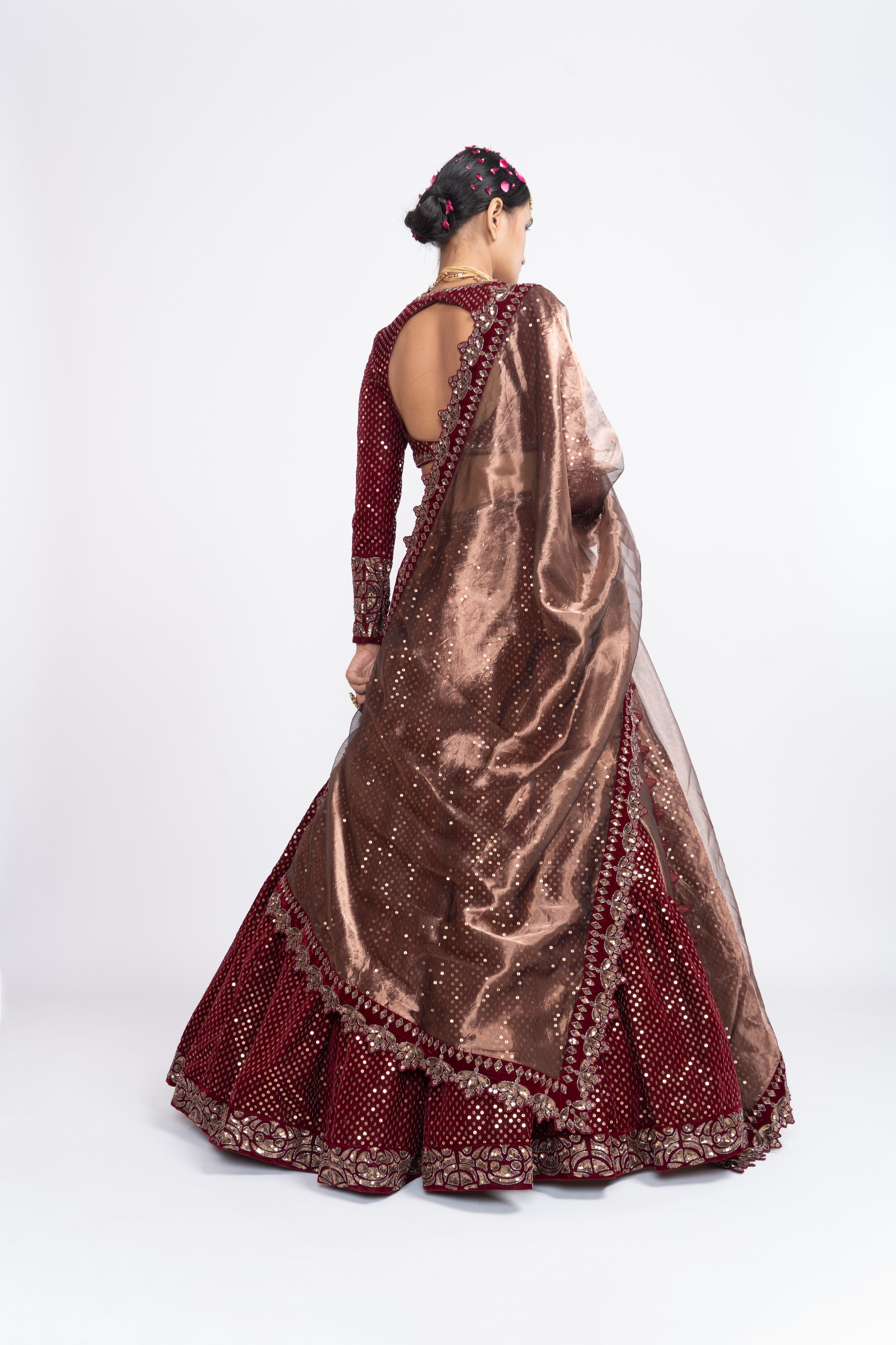 Vvani Vats - Maroon Dense Dot Lehenga Set