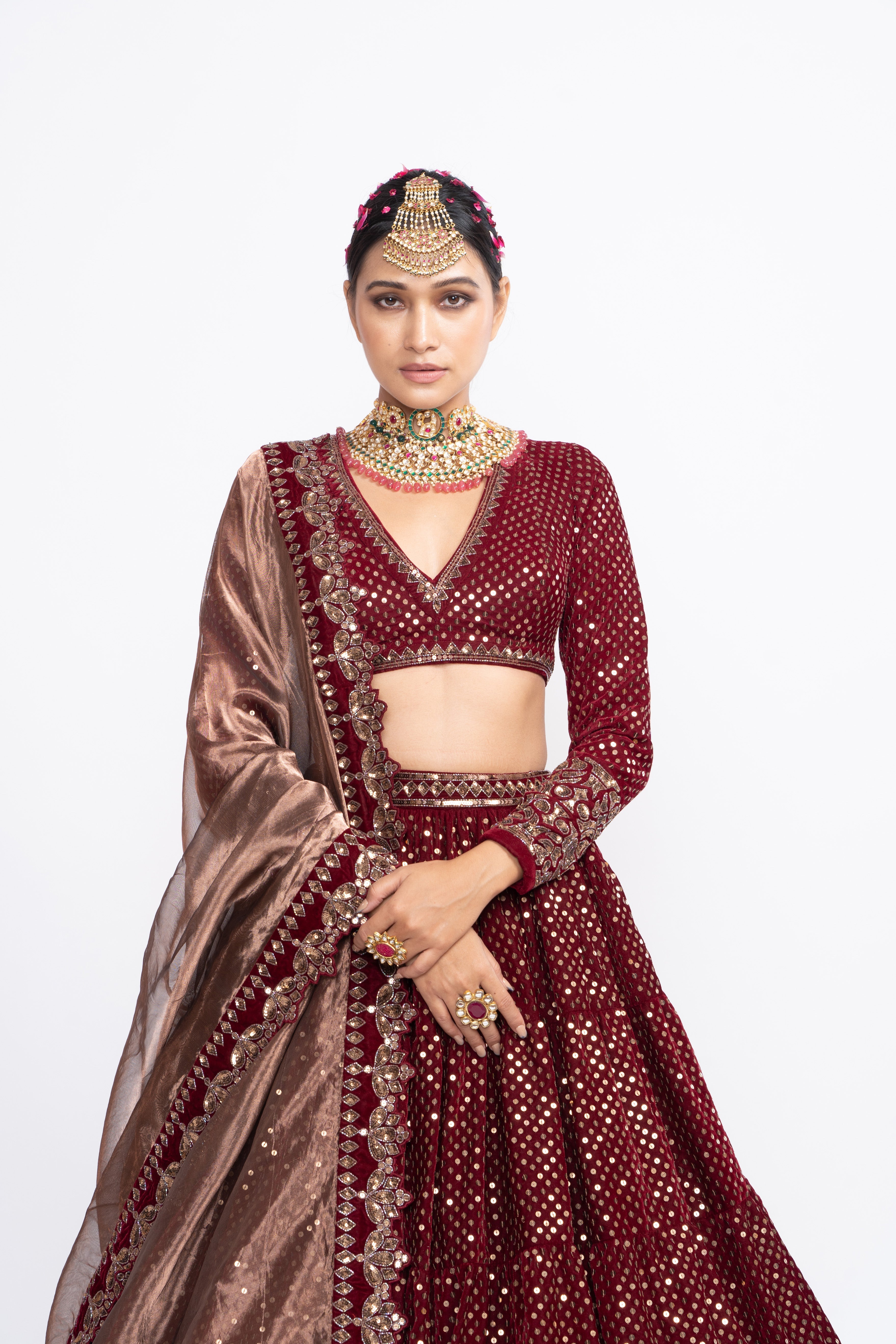 Vvani Vats - Maroon Dense Dot Lehenga Set