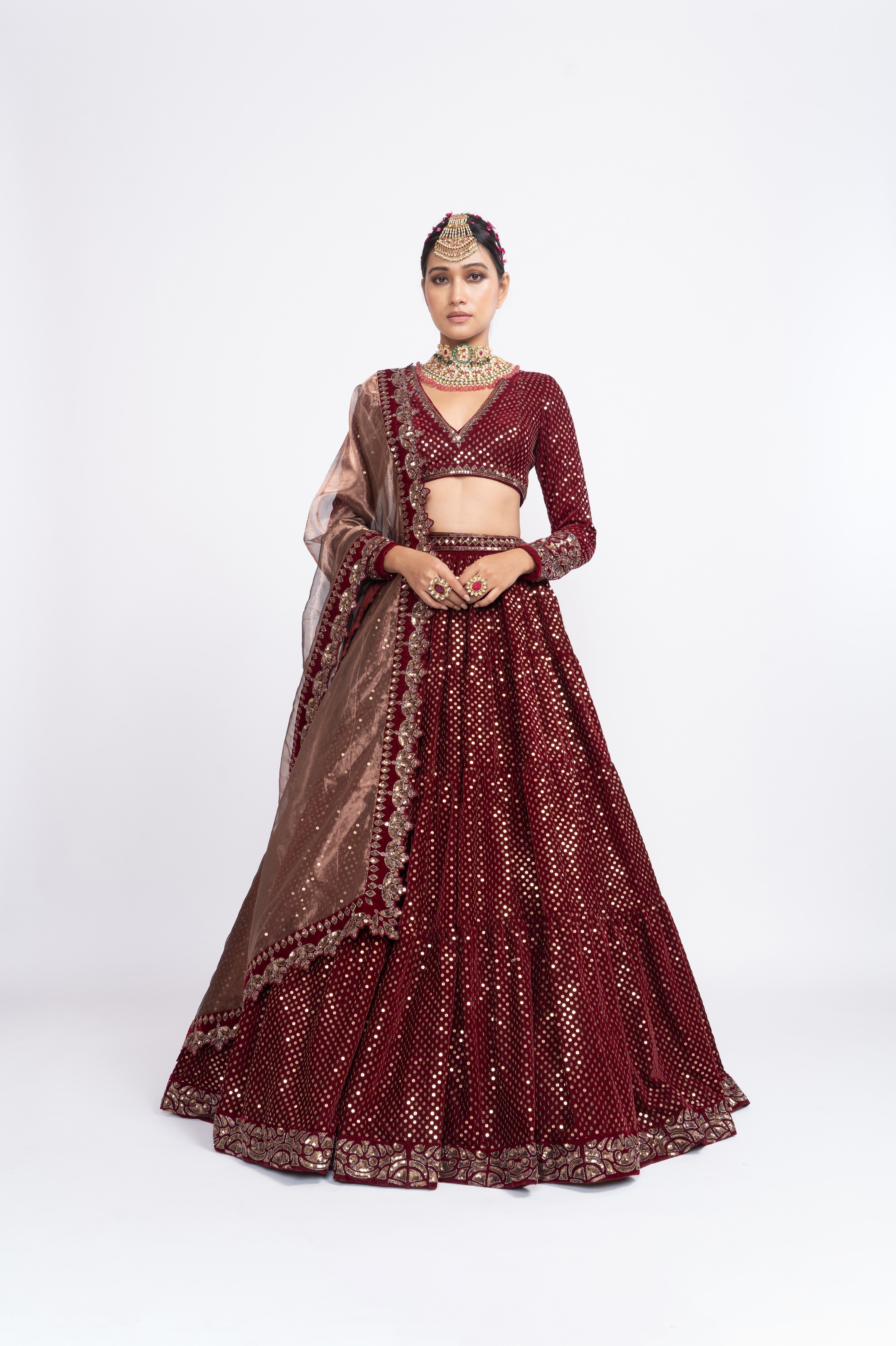 Vvani Vats - Maroon Dense Dot Lehenga Set