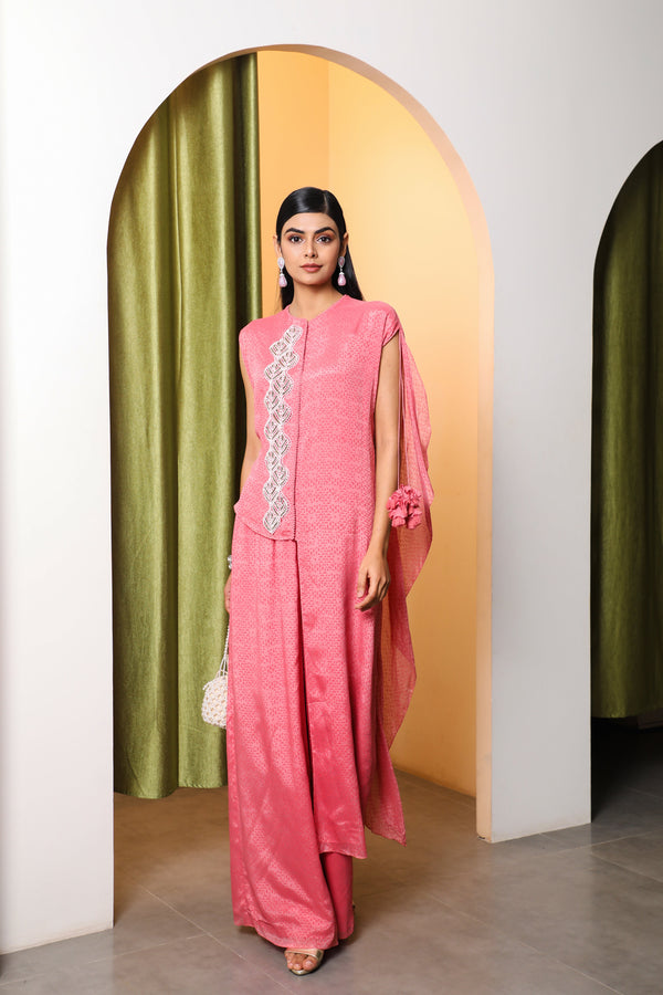 Vidushi Gupta - Avika - Punch Pink Asymmetric Tunic Set