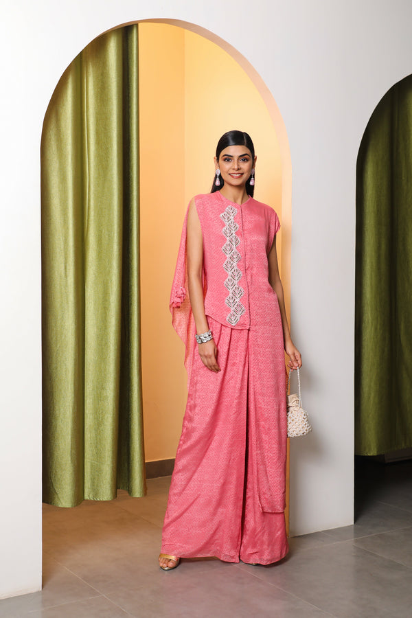 Vidushi Gupta - Avika - Punch Pink Asymmetric Tunic Set