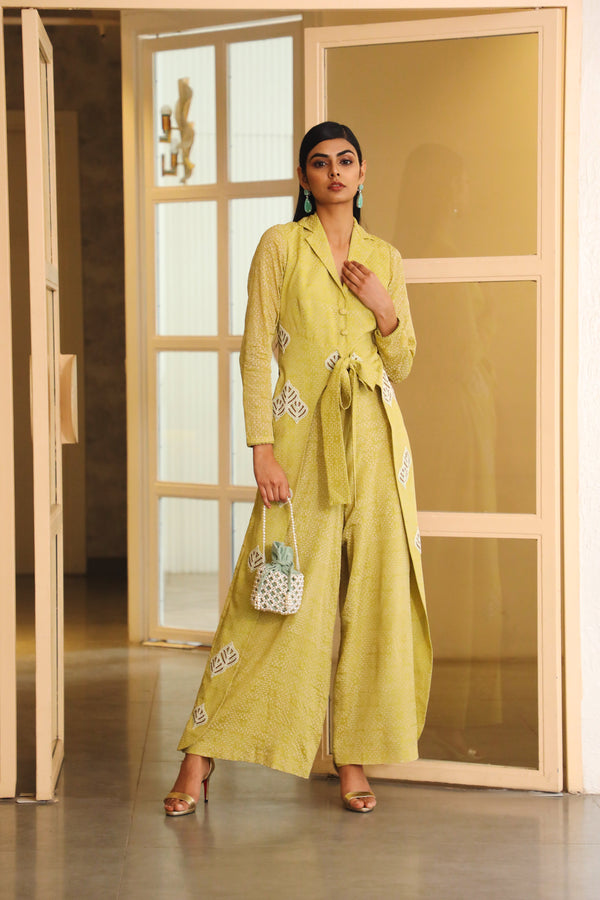 Vidushi Gupta - Ina - Lime Green Printed Jumpsuit